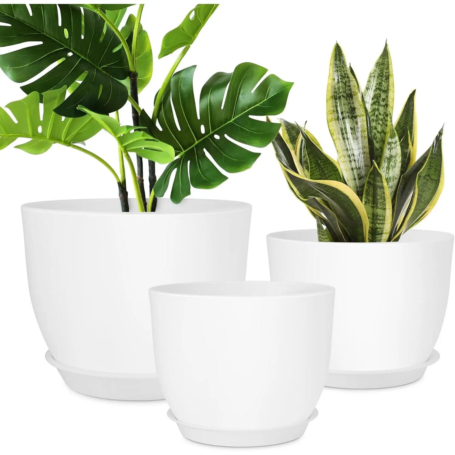 Pots 12/10/9 inch Set of 3, Flower Pots with Multi Mesh Drainage Holes, Large Planters for Indoor Outdoor Garden  and . (White)