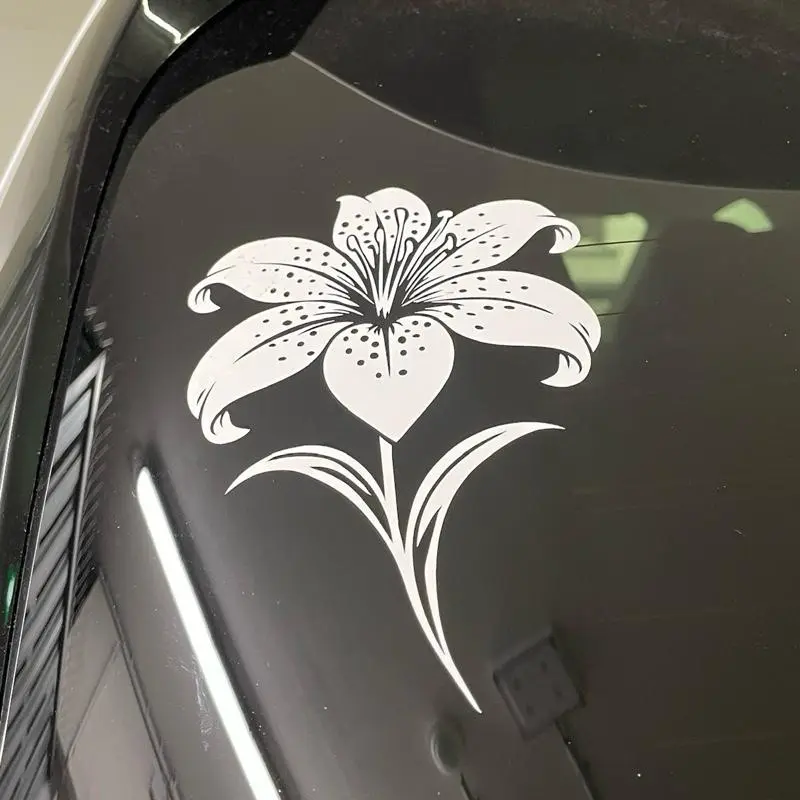 White Tiger Lily Floral Car Decal – Waterproof Outdoor Vinyl Window Sticker (6” x 4.1”), Car Stickers