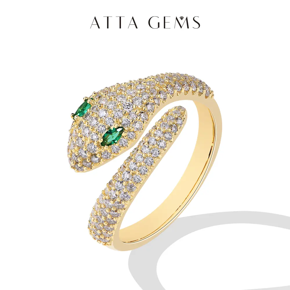 Snake-Shape Synthetic Moissanite Ring with Green Stone, Elegant Everyday Unisex Jewelry, Ideal for Birthday & Party Gifting, Fine Moissanite Rings R218, Elegant Everyday Ring summerwins