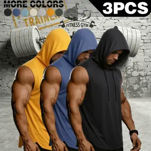 Men's loose-fitting hooded sleeveless sports T-shirt, breathable top for summer fitness, outdoor running, and basketball training