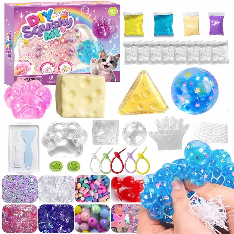 Unisex DIY Squishy Making Filler Kit - Squishies Craft Set with Colorful Silicone Mix, Crunchy Fillers, Reusable Silicone Balls, Customizable Colors/Textures, Crunchy Squishy Box Set for Stress Relief