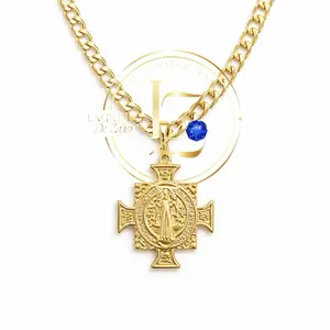 COD2052  San Benito Pendant with Cuban Chain 4 mm - Gold Plated Cross Necklace for Women