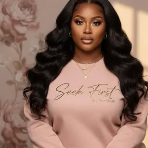 Seek First - Matthew 6:33 Stylish Pink Sweatshirt with Gold Foil Print for Women Crewneck Womenswear Tops Pullover