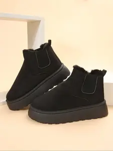 Women's Fashionable Solid Color Platform Ankle Boots, Casual Comfortable Fashionable Snow Boots for Daily Wear, Female All-match Trendy Shoes for Fall & Winter
