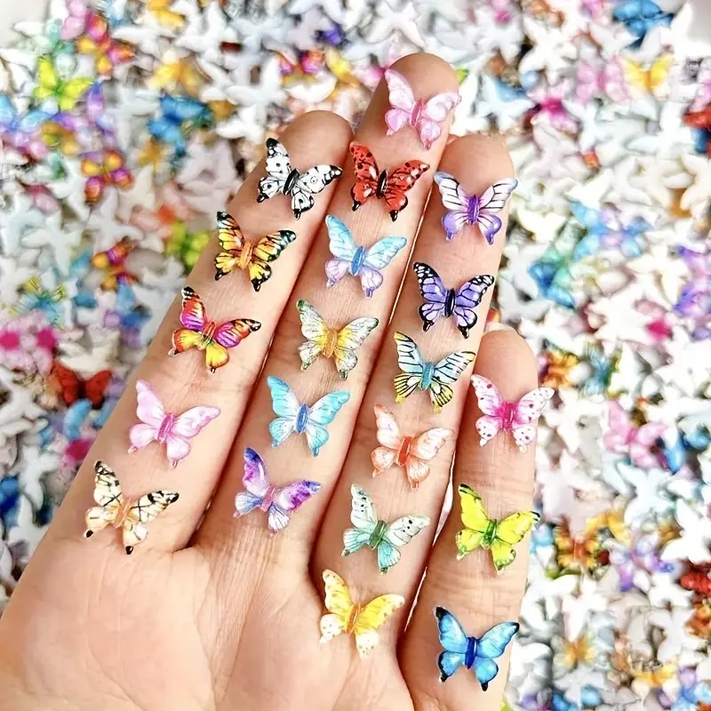 60 Mini Resin Butterfly Decorative Beads, Multicolor Insect Theme Accessories, DIY Crafts, Nail Art, Hair Clips, Jewelry Making, Christmas Decoration, Diy Craft Embellishments