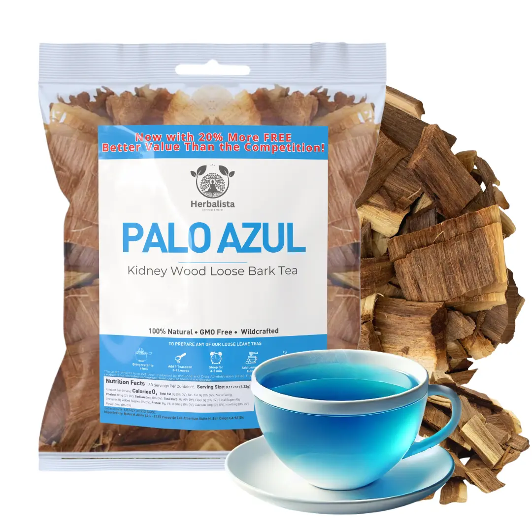 NEW Viral Palo Azul Kidney Wood Blue Stick Herbal Loose Leaf Tea Beverage - 5 oz (141g) Natural Loose Bark Resealable Bag, Wildcrafted, 70+ Cups, Better Value, Vegetarian, Sugar Free, GMO Free, for Daily Wellness Routine, Experience Tradition