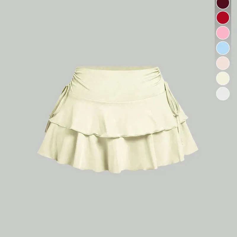 Women's Solid Color Ruffle Trim Tie Side Skirt, Casual Fashion Short Skirt for Daily Outdoor Wear, Ladies Bottoms for Summer