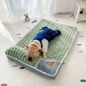 Cozy Plaid Dog Sleeping Mat with Pillow Design - Soft Polyester Cushion for Small to Extra Small Breeds, Spine-Supportive & Non-Assemblable, Perfect for Comfortable Pet Rest