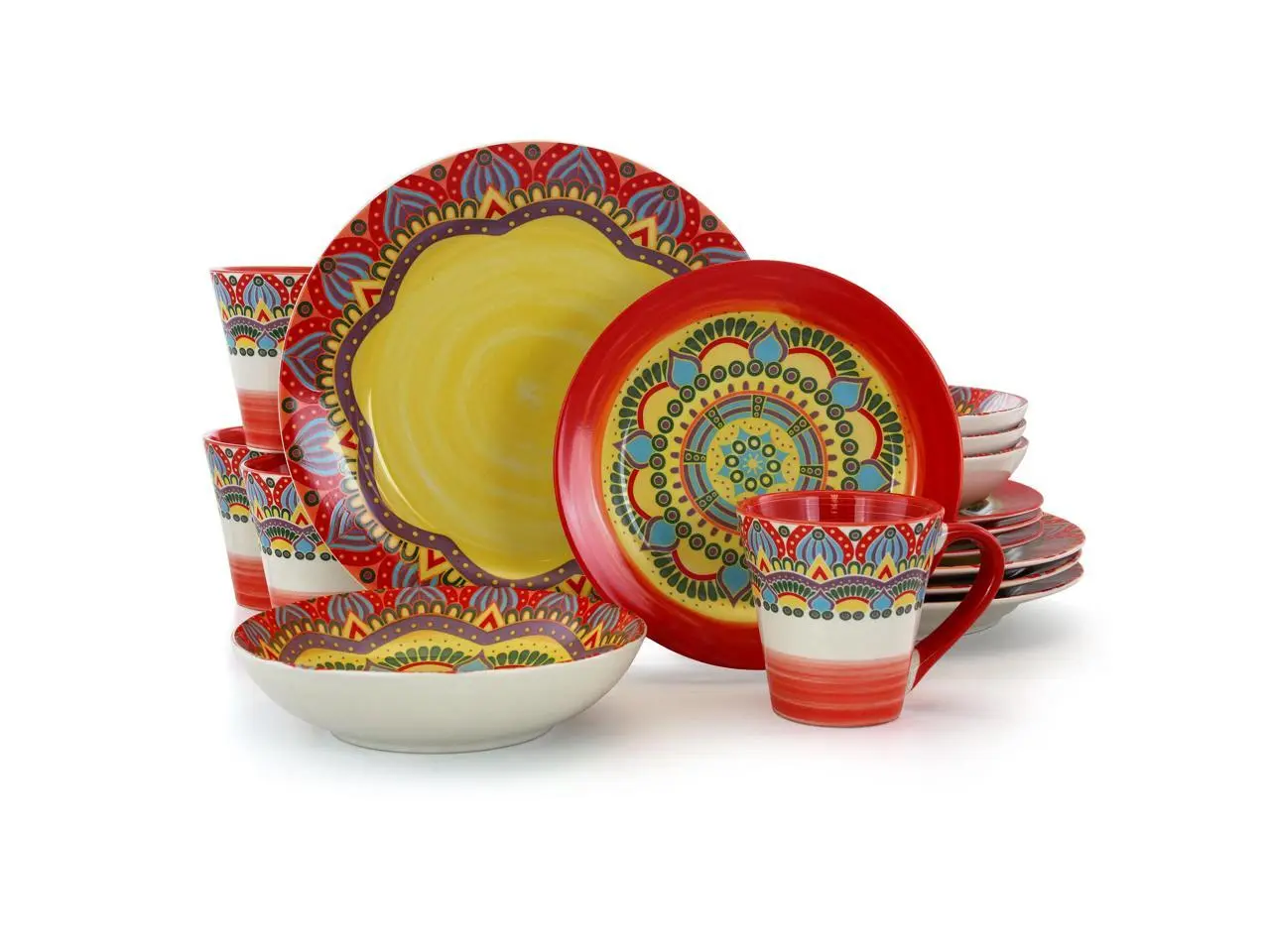 Elama Zen Red Mozaik 16 Piece Luxurious Stoneware Dinnerware with Complete Setting for 4, 16Piece Elama Zen Red Mozaik 16 Piece Luxurious Stoneware Dinnerware with Complete Setting for 4, 16Piece