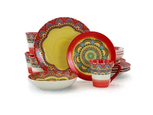 Elama Zen Red Mozaik 16 Piece Luxurious Stoneware Dinnerware with Complete Setting for 4, 16Piece