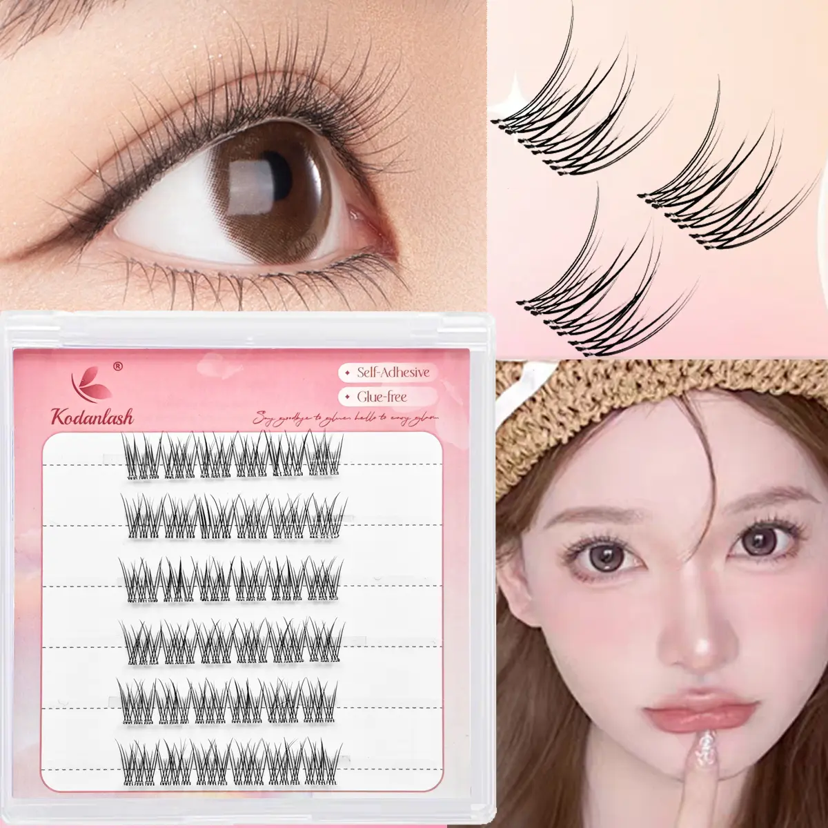 Self Adhesive Natural Wispy Lash Clusters, 36Pcs Reusable Everyday Wear False Lashes with Adhesive