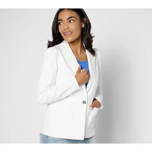 Susan Graver Denim Notch Collar Puff Sleeve Blazer