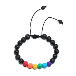 OIDEA Rainbow Lava Stone Pride Bracelet, Boho Beaded Friendship Braided Rope Adjustable Wristband, Unisex LGBTQ Gift
