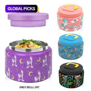 Cute Cartoon 8 oz Lunch Soup Thermos, Leakproof Insulated Lunchbox, 1 Count Insulated Portable Thermal Soup Container and Bento Food Storage Box with Lid for School and Travel Thermal Lunch Boxes (No Spoon Included) #GLOBAL PICKS
