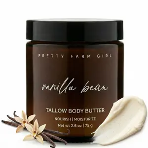 Pretty Farm Girl Vanilla Bean & Tallow Whipped Body Butter - Organic Blend for Soft Radiant Skin - 5.4oz Moisturizer