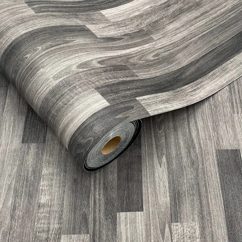 1 Roll 40Cm (15.75-Inch) Wide Grey Wood Grain Pattern Peel and Stick Floor Tile, Waterproof Flooring, Oil-Proof Self-Adhesive Vinyl Floor Sticker, Cuttable Removable Floor Decal for Living Room Bedroom Kitchen Bathroom DIY Home Decor