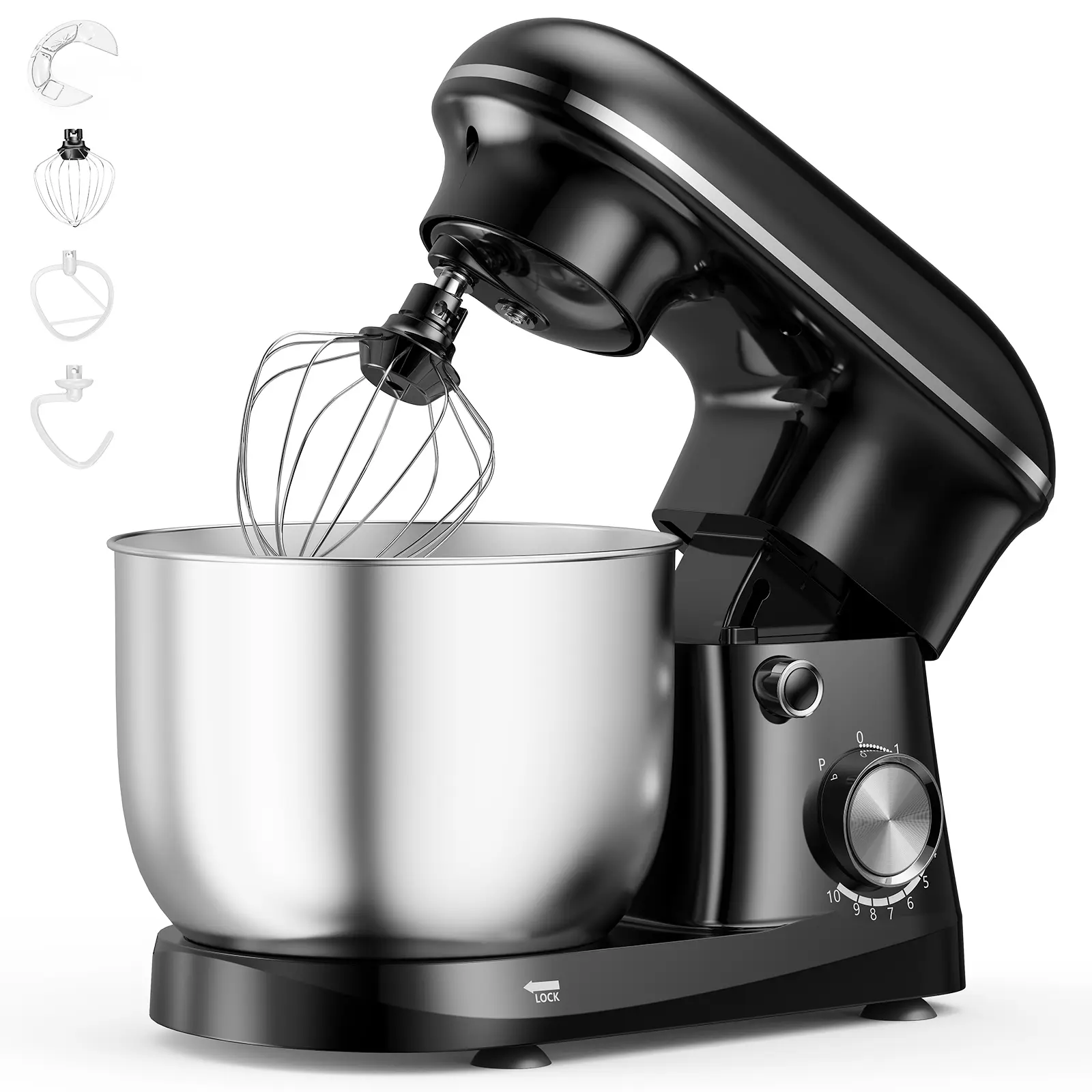 4.2/6.3QT Stand Mixer, 10-Speed Electric Kitchen Food Mixer with Pulse Function, Tilt-Head Baking Mixer with 304 Stainless Steel Bowl, Dough Hook, Whisk, Beater, and Multi-functional Bowl Cover