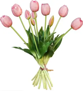 10 Pcs Light Pink Artificial Tulips Real Touch Fake Flowers Bouquet for Home Table Party Wedding Decoration