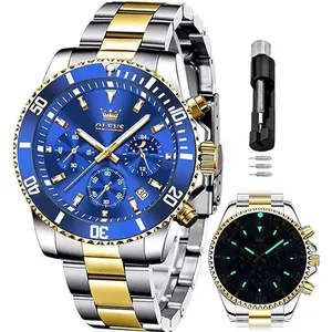 OLEVS Mens Watches Chronograph Luxury Dress Moon Phase Quartz Stainless Steel Waterproof Luminous Business Calendar Wrist Watch