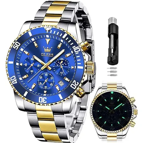 OLEVS Mens Watches Chronograph Luxury Dress Moon Phase Quartz Stainless Steel Waterproof Luminous Business Calendar Wrist Watch 2870