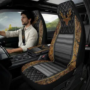 Wild Animal Print Car Seat Cover 5-Piece Set, PU Leather Front Seat Cushions + Seat Belt Covers + Center Console Pad, Non-Slip Universal Fit Car Accessories for SUV Truck Van