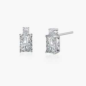 EIoways Sterling Silver Radiant Cut Drop Earrings Push Back Moissanite Stud Earrings 1.84ct D Color VVS S925 Sterling Silver Moissanite Jewelry Perfect Birthday Mother’s Day Christmas Gift for Women Wedding