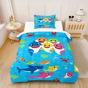 Shark Baby Children's Comforter Set, Figure Print Blanket, Including 1 Quilt and 1 or 2 Pillowcases Without Pillows, Suitable as Bedding Set for Boys, Girls, and Children, Soft and Warm Bedroom Decoration