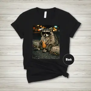 Funny Raccoon Drinking Iced Latte Shirt, Vintage Graphic Tees graphic  tees