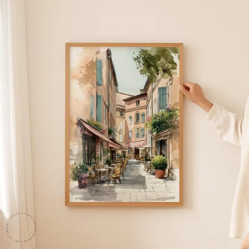 Aix-en-Provence France, Watercolor Travel Poster, French Street Café Wall Art Print