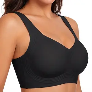 Jelly Wireless Push-Up Bralette – Seamless Deep V, T-Shirt Style, Ultra-Soft, Wire-Free, Adjustable Straps, Breathable Comfort, Everyday, Home, Travel, Gym, Sleep, Layering Nylon Vneck Lingerie