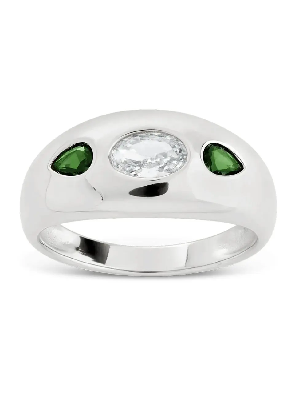 Sterling Silver Triple-Stone Tapered Dome Ring