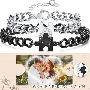 Christmas Gift 1 Pair Matching Heart Bracelets Couple Bracelets Unique Interlocking Design Adjustable Stainless Steel Cubic Zirconia His Hers Set for Birthdays Valentine’s Day Weddings Anniversaries