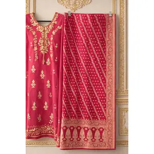 Pink Coral Gota Patti Dhoti Suit - Tulip Pants with Heavy Dupatta