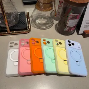 Ice Cream Solid Color Magnetic Kickstand Phone Case, Precise Cutout Shockproof Protective Cover for iPhone 15/16/17 Promax/Pro Series #YJJKBJLZJXYKORANGE
