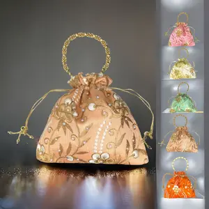 LoveNspire Ethnic Designer Potli Bags - 8x6 in, Gota Lace, Silk Threads, Vibrant Handmade Jewelry Organizer for Eid Gifting, Indian Muslim Wedding Favors, Housewarming Returns