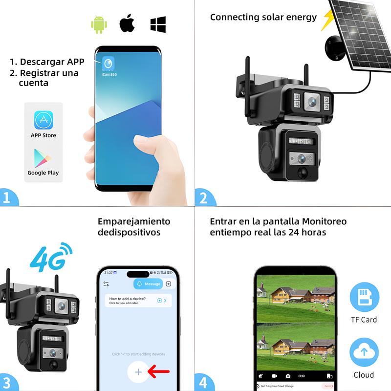 Seckun Solar cctv WiFi Security Camera with Spotlight 1080P HD Clear Picture PlR MotionDetection Color Night Vision Waterproof Black Security wireless Camera Dual lenses no dead ends Automatic Tracking wireless deals for you two-way audio Aj19-Wifi