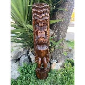 Ku Hawaiian Tiki God Wood Carving Bar Patio Decor 39"x 8"