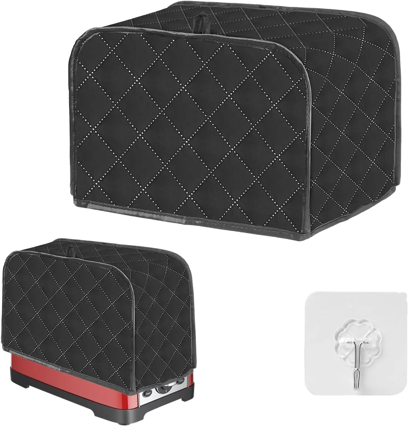 2 Slice Wide Slot Toaster Cover with Transparent Hook, Dust and Fingerprint Protection for Kitchen Small Appliance Black