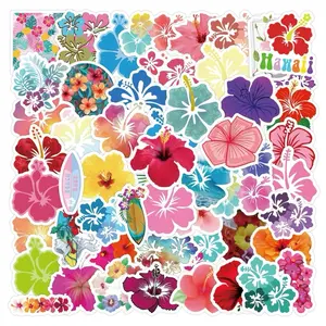 Hibiscus Mix Stickers Decals - 60pcs Tropical Floral Designs for Laptops Phones Phone Cases Scooters Consoles Walls Luggage Books Journal Notebooks Craft Projects Party Decorations Cellphone Smartphone