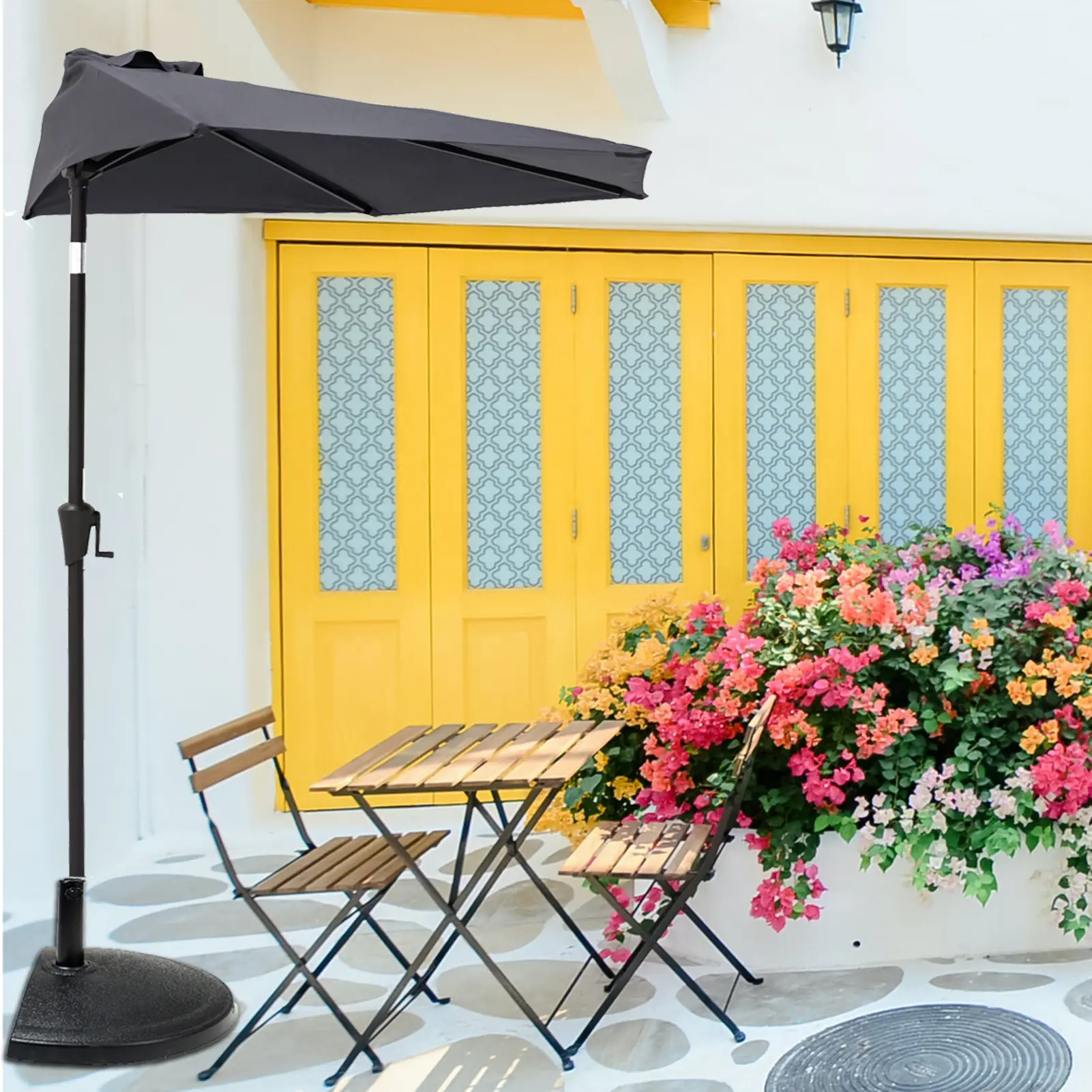 C-Hopetree 9 ft Half Round Outdoor Patio Market Wall Umbrella with Tilt