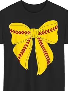 Cotton Men' & Women' Softball Bow Print T-Shirt or Hoodie - Short Sleeve Casual Softball Mom Apparel with Coquette Bow Accent, Pure Cotton Shirt for Girls, Moms, Coaches - Machine Washable Digital Print (Style Suitable for xxx)