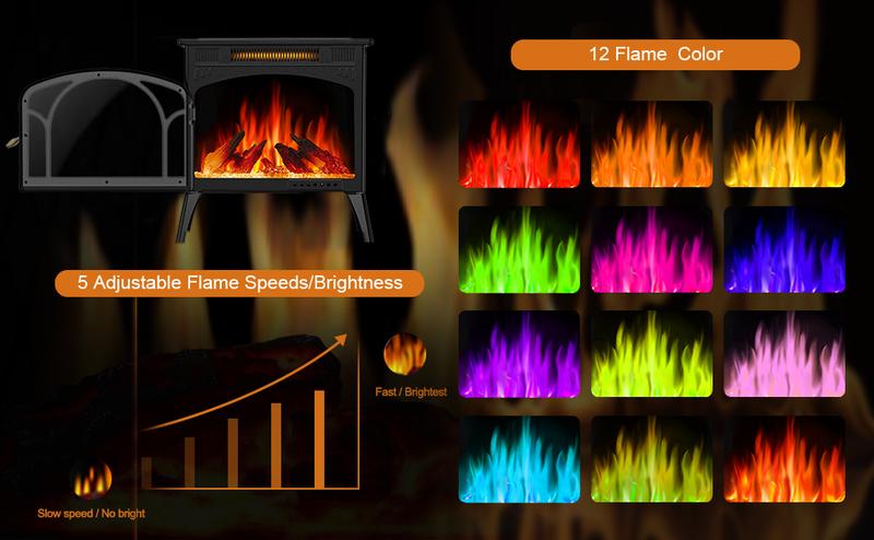 R.W.FLAME Electric Fireplace Heater 12 Flame Colors/ 4 Flame colors, 25"/ 17''Freestanding Infrared Stove, 5100BTU, 3D Realistic Flame Effects, Adjustable Brightness and Heating Mode, Overheating Safe Design, Remote, Timer, ETL Certified energy efficient