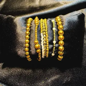 Stackable Elegant Faux Gold and Pearl Bracelet Set - 7-Piece Set