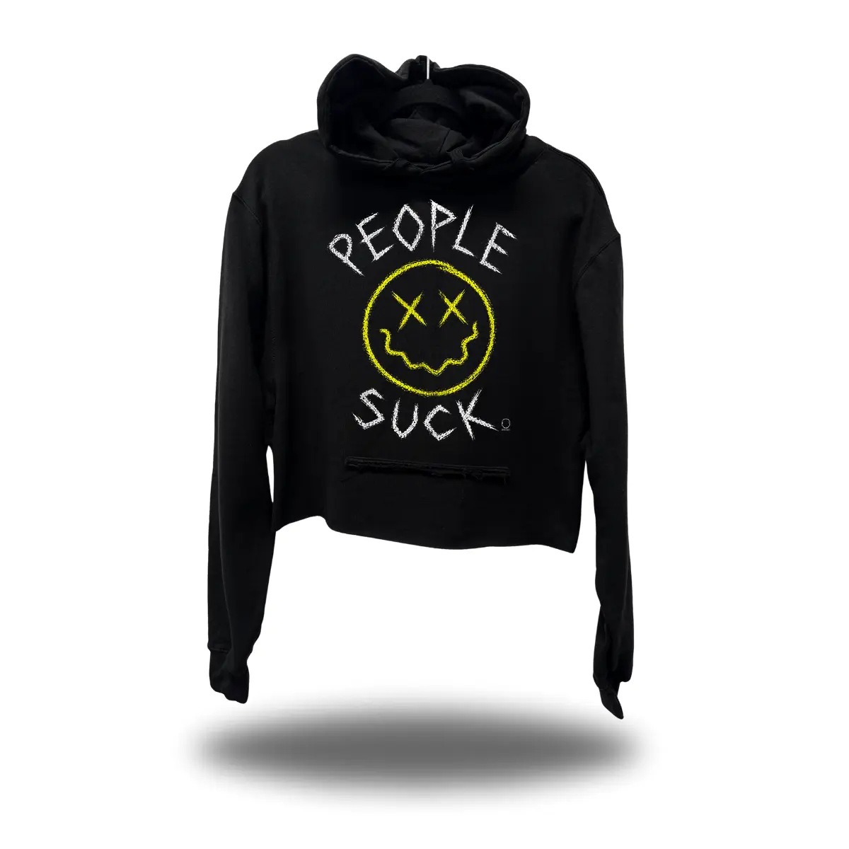 People Suck Crop Hoodie Black Cropped Graphic Hoodie - Unisex Cotton Polyester Pullover, Multicolor Print, Hand Cut Streetwear Sweatshirt, Cozy Layering Top, Casual Outfit And Everyday Comfort