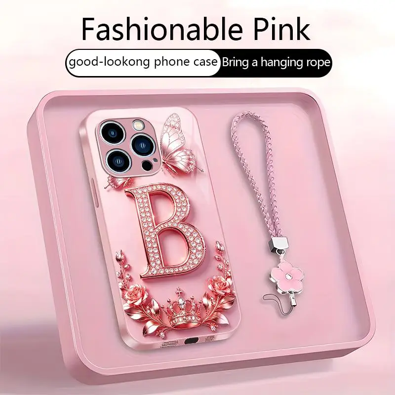 Protective Casing for iPhone 14 Pro Max - High-End Stylish Letter-Patterned Mobile Phone Accessory, 2D Printed Design, Full-Coverage Protection, Free Lanyard Included！ YM99