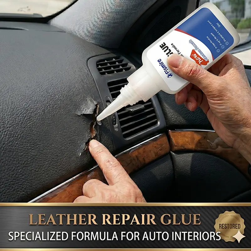 Car leather and interior repair adhesive (1.7 oz/50 ml). Repairs torn seats and cracked trim panels. Transparent, strong, fast-drying—perfectly restores your car’s original appearance.