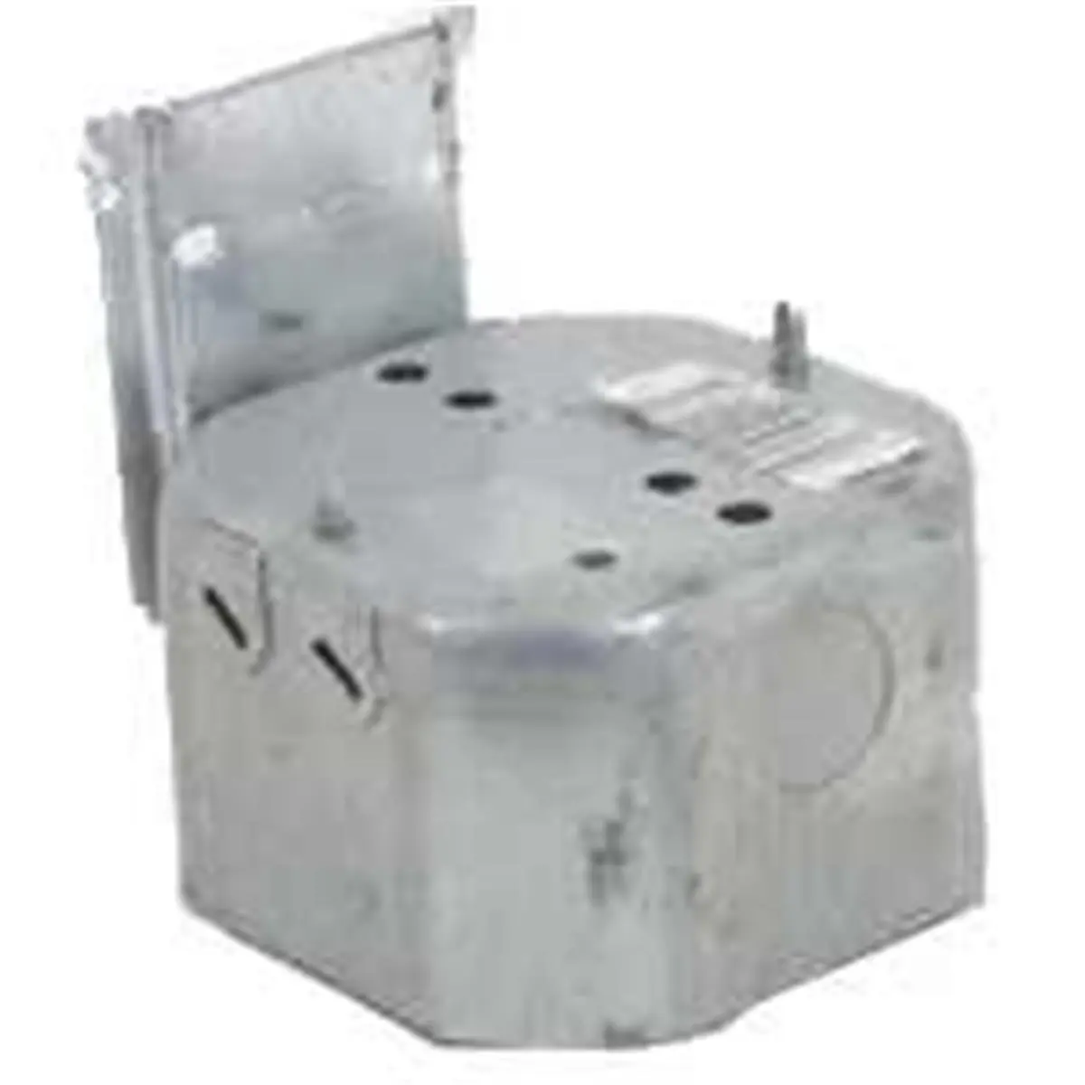 Raco 176 Octagonal 4-In Steel Junction Box with J Side-Mount Bracket, Spurs, Non-Metallic Sheathed Cable Clamp, UL Listed, 10.9 x 13.59 x 8.32 in, 50 lb Max Load for Wood Joists, Ceiling or Wall Lighting Fixture Installation