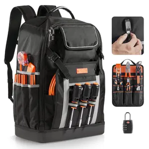 Tool Backpack With 56 Pockets And Splash-Resistant Jobsite Design For Electricians And Tradespeople, Heavy-Duty Construction Tool Bag With Multi-Compartment Storage, Padded Shoulder Straps, Water-Resistant Nylon, Durable Tool Case