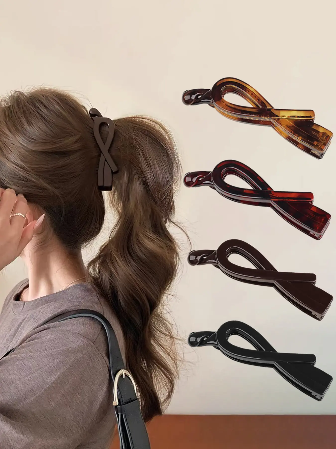 4pcs Elegant Bow Banana Clips, High-End Ponytail Holders, Versatile Hair Accessories, Enhance Volume, Stylish Back-Of-Head Clamps
