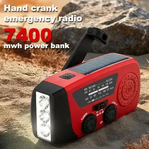 Emergency Radio, Solar Crank USB 3-Way Charging, FM AM WB NOAA Weather Alert Portable Radio with 2000mAh Power Bank, LED Flashlight for Camping Hiking, Home Emergency, Survival Kit, Handheld Led Flashlight